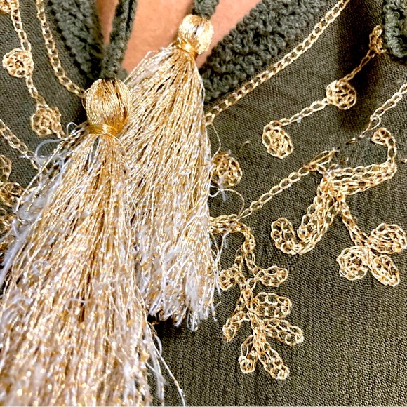 LUCKY and COCO Summer Cover Up Tunic Mini Dress Olive Green Gold Womens Large - Picture 13 of 16